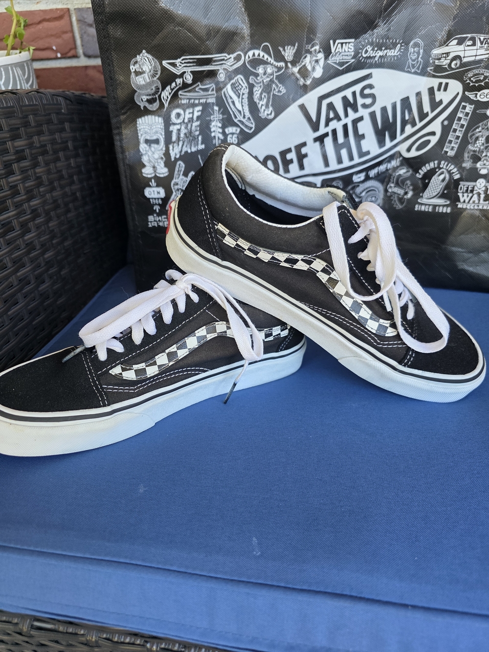 Vans Old Skool Off The Wall Embroidered Checkerboard Sneakers W8 M6.5 With Bag - Picture 8 of 16